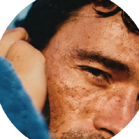 Close up of person's face.